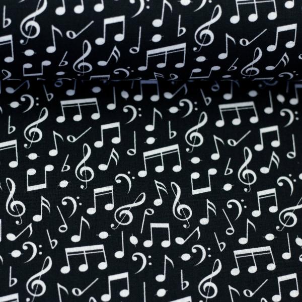 Baumwolldruck Noten Weiß auf Schwarz von Swafing